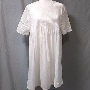 Mod Red White Linen Pleated Dress Size L